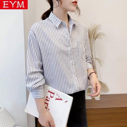 Fresh Striped Blouse Women 2021 Spring New Casual Cotton Loose Long Sleeve Shirt Za Lady Blouses Tops Ladies Clothes Blusas