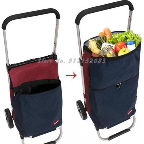 Aluminum Alloy Rod Telescopic Folding Large Shopping Cart Grocery Shopping Cart Portable Small Cart For The Elderly