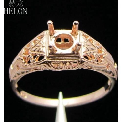 HELON Art Deco Sterling Silver 925 Vintage Women Engagement Wedding Fine Jewelry Ring 5.5mm Round Cut Semi Mount Ring Setting