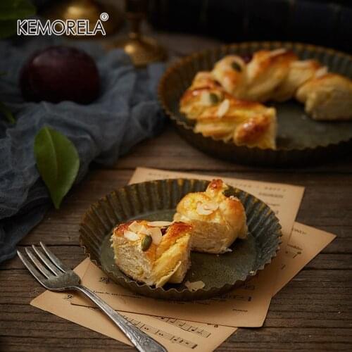 Handcrafted Vintage Metal Tray Unique Floral Rim Antique Metal Tray Round Rustic Retro Iron Plates For home Church Wedding