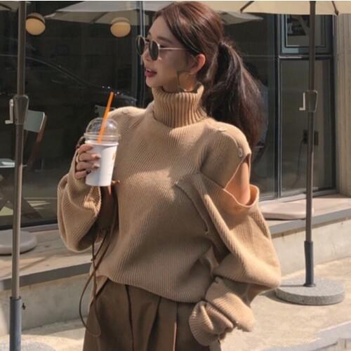 Turtleneck Autumn and Winter New Cashmere Sweater Womens High Collar Loose Pullover Lazy Wind Sweater Large Size Was Thin Solid