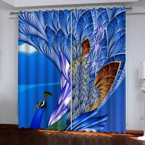 High quality custom 3d curtain fabric blue feather curtains 3D Window Curtain For Living Room