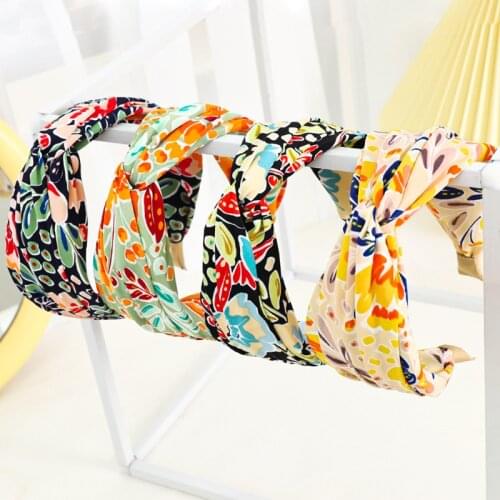 2021 New Flower Headbands For Women Print Hair Hoop Knot Point Crosss Hairband Hair Accessories for Girls High Quality