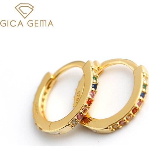 GICA GEMA Stud Earrings For Women Real 925 Sterling Silver 12.6mm Earrings With Diamond Zircon Anniversary Engagement Jewelry