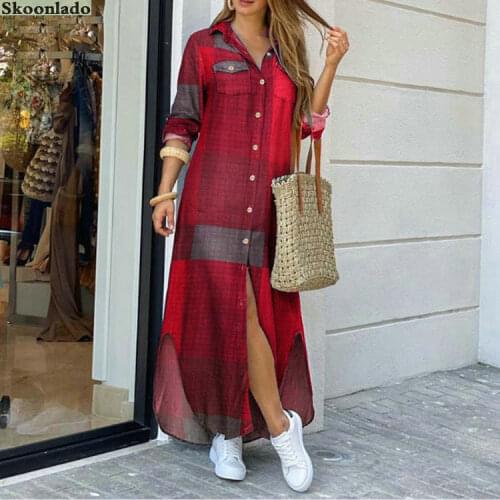 Women classic plaid long dress with bottom good quality women long dresses elegant fashion female clothes healthy linen material