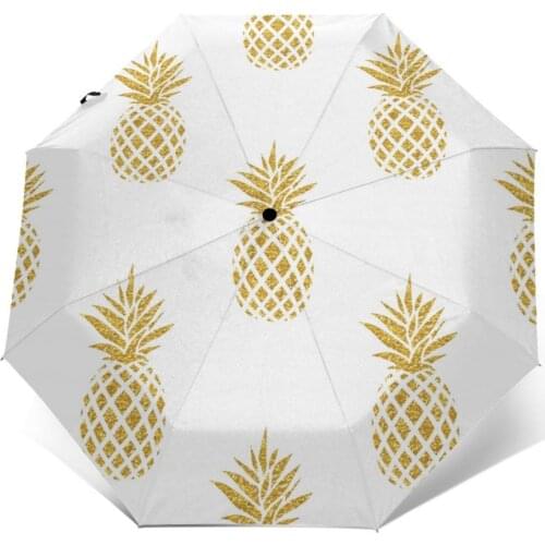Sunny Umbrella Gold Pineapple Pattern Automatic folding portable men women umbrella Sunscreen rain Windproof beach parasol