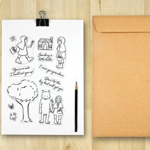 2Pcs/Set Fairy Tale Little Girls Wolf Clear Stamps Metal Cutting Dies Stencil Template Set Silicone Stamp Seal for DIY