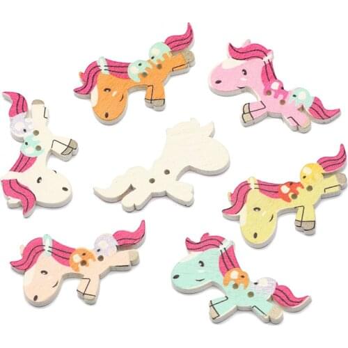 50Pcs lovely Horse Mixed Wooden Sewing Buttons For Baby Clothing Crafts Buttons Decoration Scrapbooking DIY Accessories