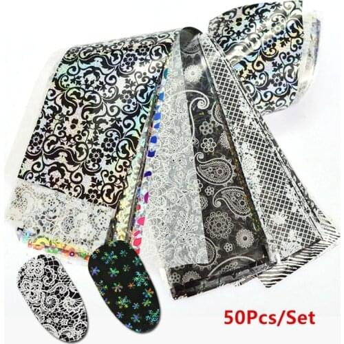 50pcs Laser Starry Sky Nail Foils Mixed Designs Nail Art Transfer Stickers Holographic Paper Decals Manicure Nail Decor