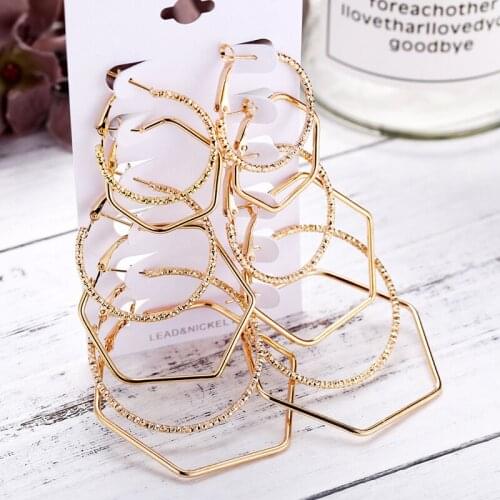6Pcs/set Punk Stud Earring For Women Simple Geometric Polygonal Rock Earrings Vintage Exaggerated Women Earrings Jewelry