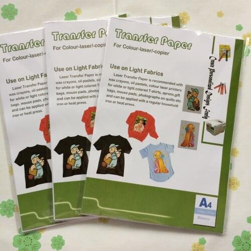 60 pieces/lot) A4 size light color laser t-shirt heat transfer paper