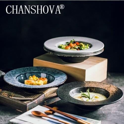 CHANSHOVA 10 inch Ceramic creative noodle bowl salad bowl Thick soup plate Personality China Porcelain H663