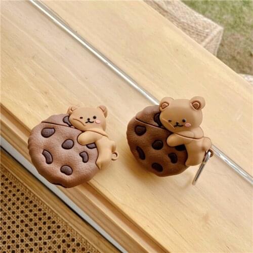 AirPods Pro Case,Creative Chocolate Taste Brown Bear Cookie Cover Case, Soft Silicone Gel Funny Cookies Earphone Case Compatible