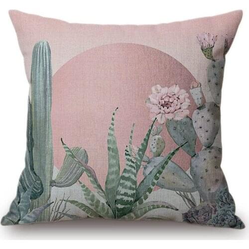 Ink Painting Cactus Succulent Tropical Plants Decorative Pillow For Sofa Chair Cotton Linen 18" Square Car Pillow Back Cushion