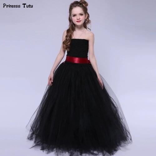 Black Girls Tutu Dress Elegant Princess Tulle Girl Wedding Birthday Party Dress Halloween Costume For Kids Girl Ball Gown Dress