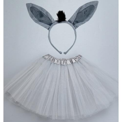 Kids Children Girl Animals Donkey Costume Headband Bowtie Tail Tutu Skirt Christmas Halloween Anime Cosplay Props