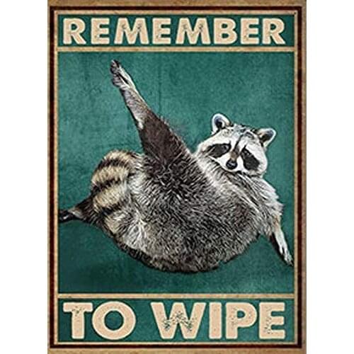 L.e.i. Remember to Wipe Poster Funny Raccoon Metal Tin Sign Retro Funny for Home Coffee Bar Kitchen Toilet Man Cave Wall Decor