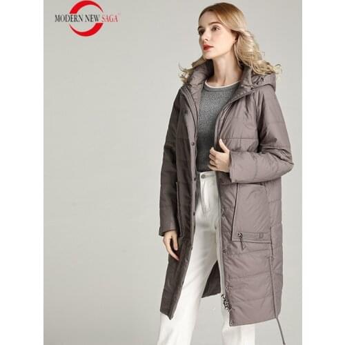 MODERN NEW SAGA Women Coat Autumn Thin Cotton Padded Coat Lady Long Coats Parka Puffer Jacket Plus Size Jackets Oversized Women