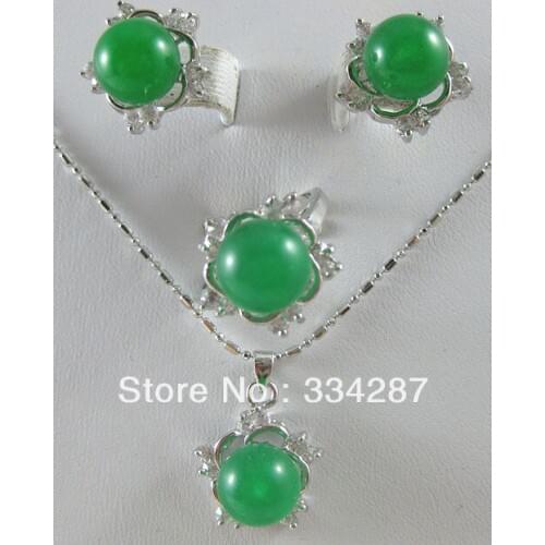 Fashion jades/shell pearl earrings ring & pendant 3pc set