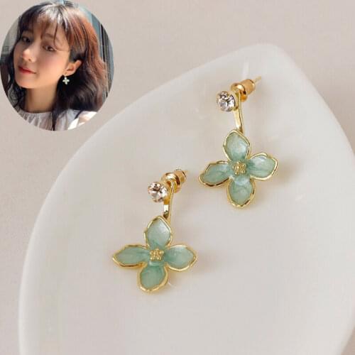 Fashion Korean Flower Shape Earrings For Women Green Enamel Flower Trendy Jewelry for Women Pendientes Gifts