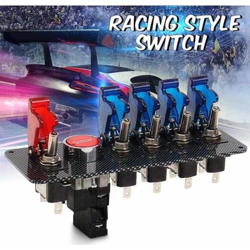 Brand new 12V automatic LED ignition switch panel racing engine start button kit + 4 blue and 1 red LED switch button panel