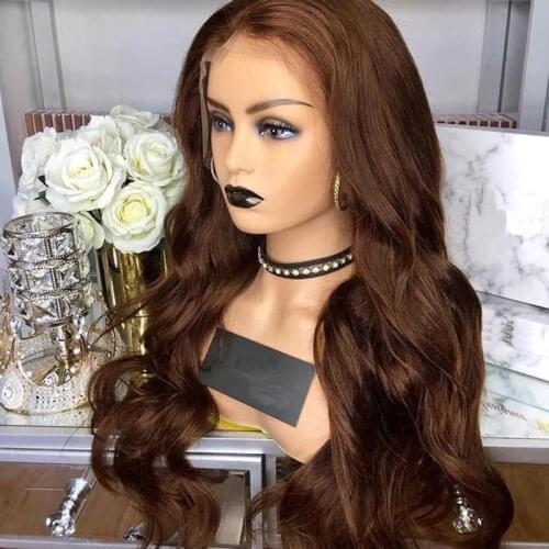 Brown Color Lace Front Human Hair Wigs Body Wave Brazilian Remy Human Hair T Part Lace Wig Pre Plucked 13x4 Lace Front Wig 180