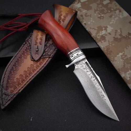 Hot high quality damascus steel knife blade hunting knife Antlers horn handle handmade damascus forged steel Straight knife