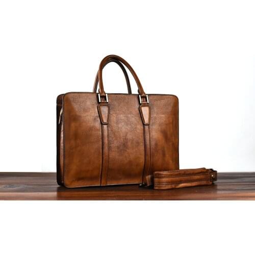 Business Briefcase Handbag Handmade Vegetable Tanned Leather Retro Large Capacity Single Shoulder Bag