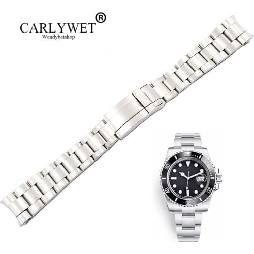 CARLYWET 20 21mm Wholesale Silver Brushed 316L Solid Stainless Steel Watch Band Belt Strap Bracelets For Submariner GMT
