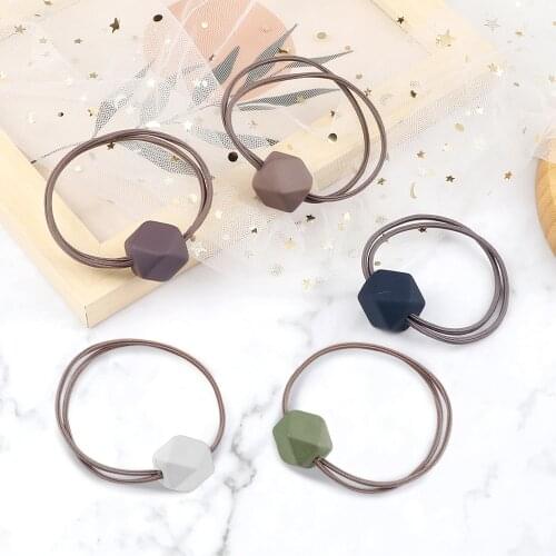 Simple Hair Bands Frosted Cube Pendant Rubber Band Classic Color Elastic Headband Fashion Hair Accessories Women Girls Scrunchie