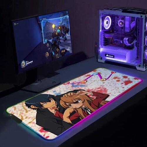 RGB large luminous Toradora mouse pad large non slip keyboard pad mouse pad game desk pad LED Light Colorful glow keyboard pad