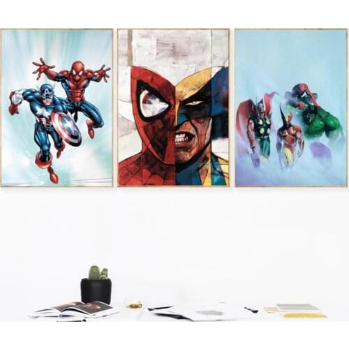 Marvel Avengers SuperHero Canvas Painting Captain America Hulk Prints Posters Wall Art Pictures for Living Room Decor Cuadros