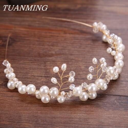 Bride Pearl Hair Hoop Wedding Pearl Hairband Head Jewelry Princess Bride Pearl Crown and Tiara Women Hair Ornaments