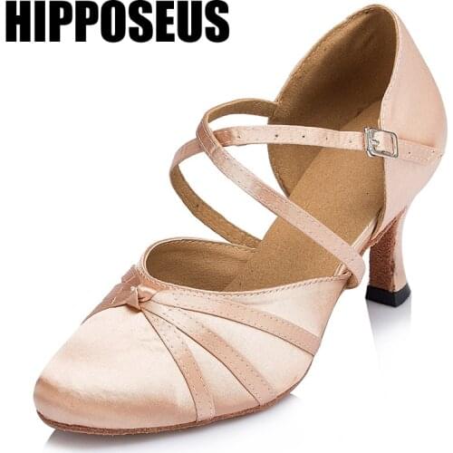 Hipposeus Girls Dance-Shoes For Women Ladies Ballroom Latin Dance Shoe Modern Tango Jazz Dancing Shoes Salsa Sandral Black Satin