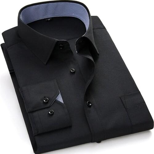 Twill Shirts Men Solid Rim Casual Long Sleeve Mens Shirt Brand New Camisa Work Business Oversize Chemise Homme 10+ Colors