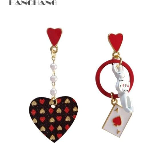 Heart Drop Earrings for Women Girl Rabbit Poker Card Stud Earring Boho Ear Studs