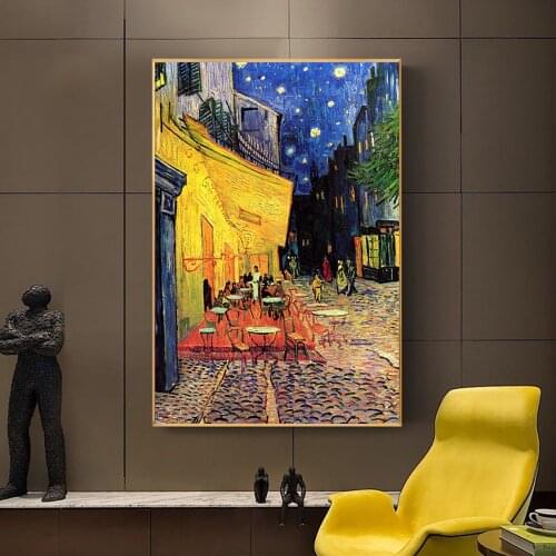 Van Gogh Famous Oil Painting Cafe Terrace At Night Reproduction On Canvas Poster And Prints Impressionism Wall Art Decor Picture