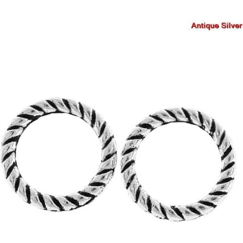 1000 PCs DoreenBeads Closed Jump Rings For Jewelry Making Antique Silver Color Stripe Pattern Circles 8mm Dia