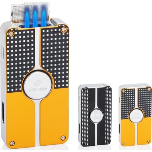COHIBA Lighter Cigar Gadgets Windproof Gas Lighters Smoking 3 Jet Torch Cigar Lighter Turbo Powerful Fire Starter