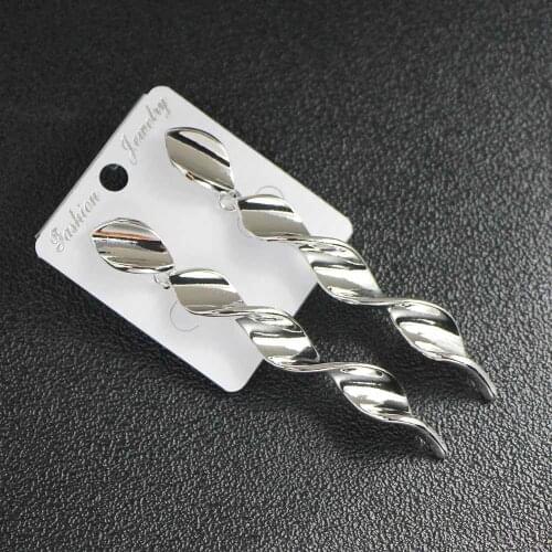 JUST FEEL Fashion Long Twist Spiral Drop Earring For Women Curled Gold Silver Color Dangle Earrings Charm Jewelry Punk Style