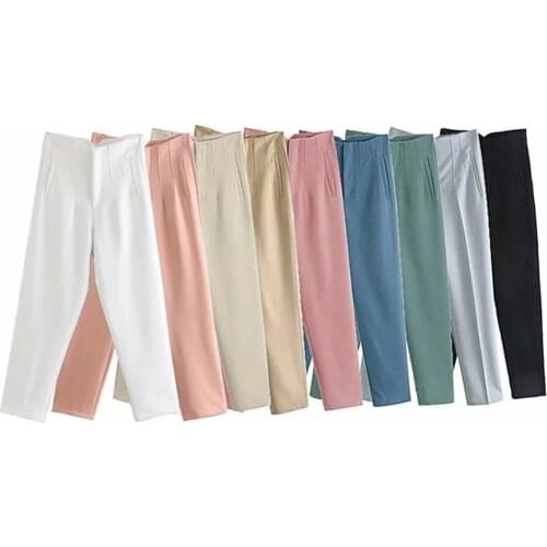 2021 women candy colors Ankle-Length Slim OL Office high waist Pencil pants Female pocket Zipper fashion Suits Trousers Mujer