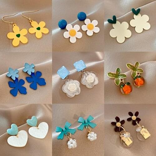 Women Korean Fashion Flower Stud Earrings 2021 925 Silver Needle Ear Accessories Lady Trendy Joker Jewelry Elegant Gifts Female