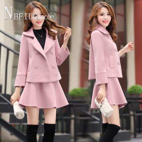 2020 Winter New Women Woolen Sets Coat And Skirt Fashion Female Sets