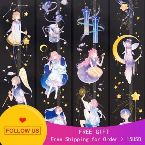 1 Loop 5cmx90cm Starry Girl Decorative Journal Washi Tape Sample Star Character Bright Pet Release Paper