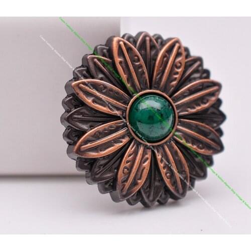 10pcs Western Old Copper Leathercraft Rose Floral Turquoise Sewing Concho Button Hair Decor Sewing Button
