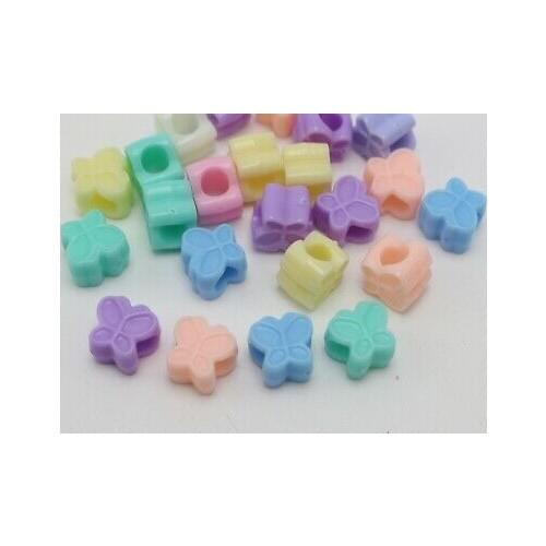 100 Mixed Pastel Color Acrylic Butterfly Pony Beads 10mm for Kids Craft Kandi