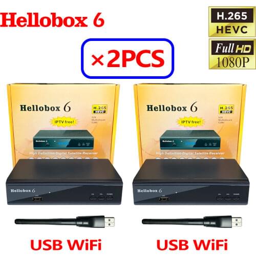 [2PCS] Hellobox 6 Satellite Receiver Support H.265 HEVC T2MI USB WiFi Auto Powervu Biss Cline Newcamd Comptatible V5 Plus