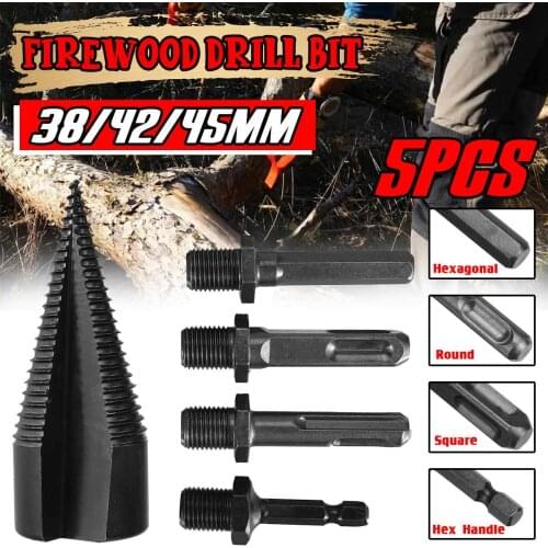 5PCS 38/42/45MM Firewood Machine Drill Wood Cone Punch Drive Drill Bit Wood Log Splitter Auger Splitting Screw Breaker Tool