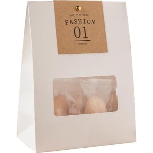 50pcs Kraft Paper Party/Wedding Gift Bags Cake/Chocolates/Candy Packing Bags Stand Up Food Clear PVC Window Boxes