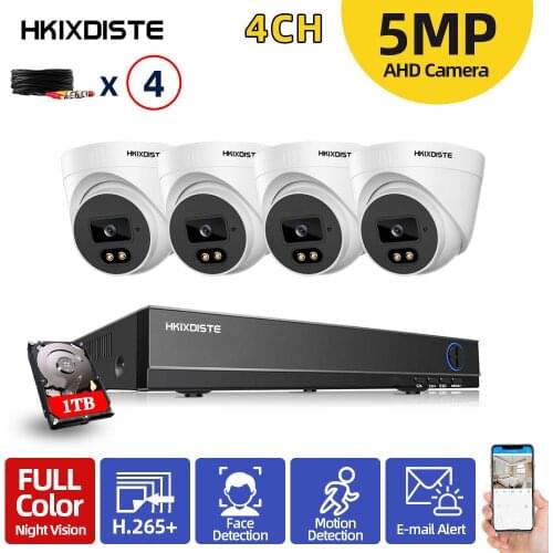 5MP CCTV DVR Home Security Monitoring Camera System Set 5mp 4Channel DVR Kit Indoor Face Detection Video Surveillance Camera Kit